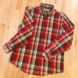 Ben Sherman Red Plaid button down shirt Sz XL